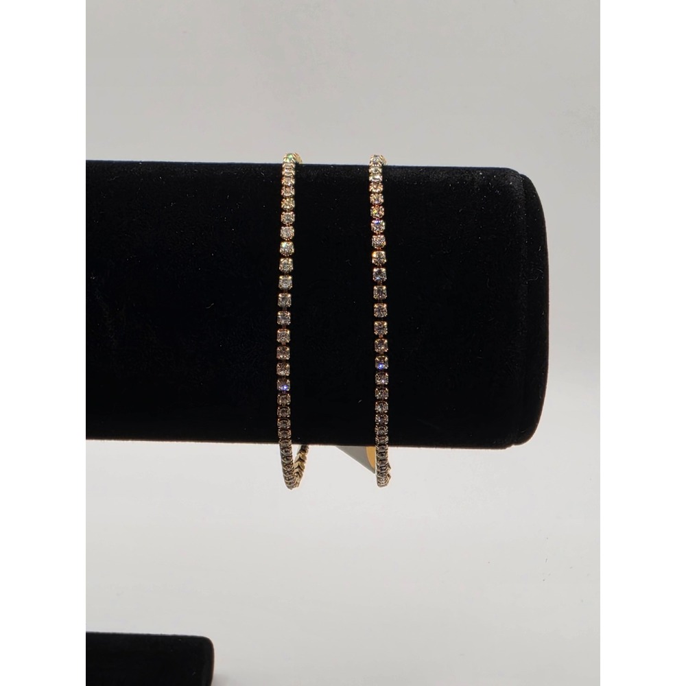 Sarah Coventry Gold Tone Rhinestone Tennis Bracelet Set of 2 Vintage NWT 7 Inch
